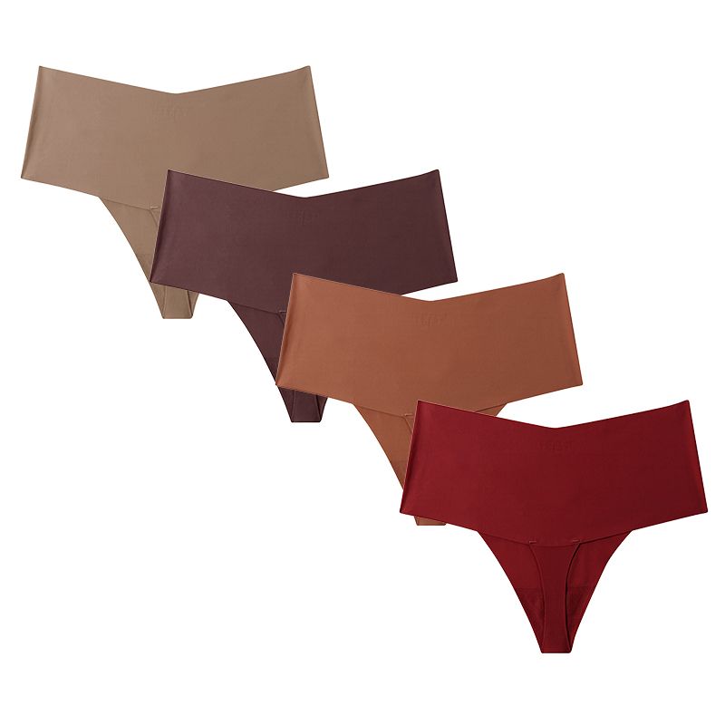 4 Pcs Women's Panties Laser Cut Ice Silk Panties V String Fitness Invisible Panties Interior High Waist Thong