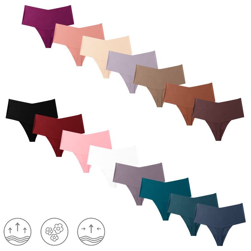 4 Pcs Women's Panties Laser Cut Ice Silk Panties V String Fitness Invisible Panties Interior High Waist Thong