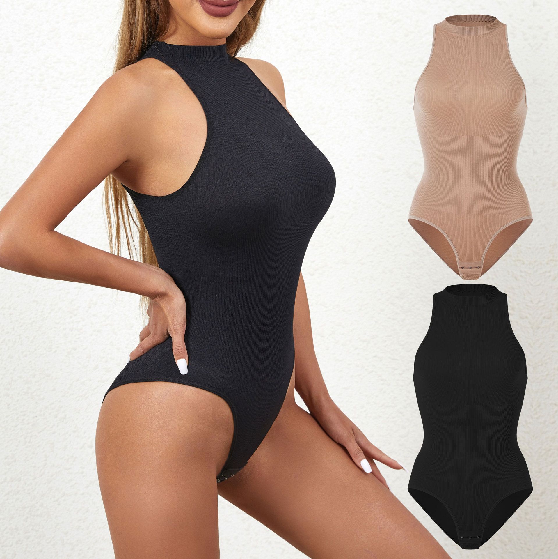 Womens Bodysuit Slimming Shapewear Sleeveless Round Neck Stretchy Soft Sleeveless Thong Body Suit Tank Top