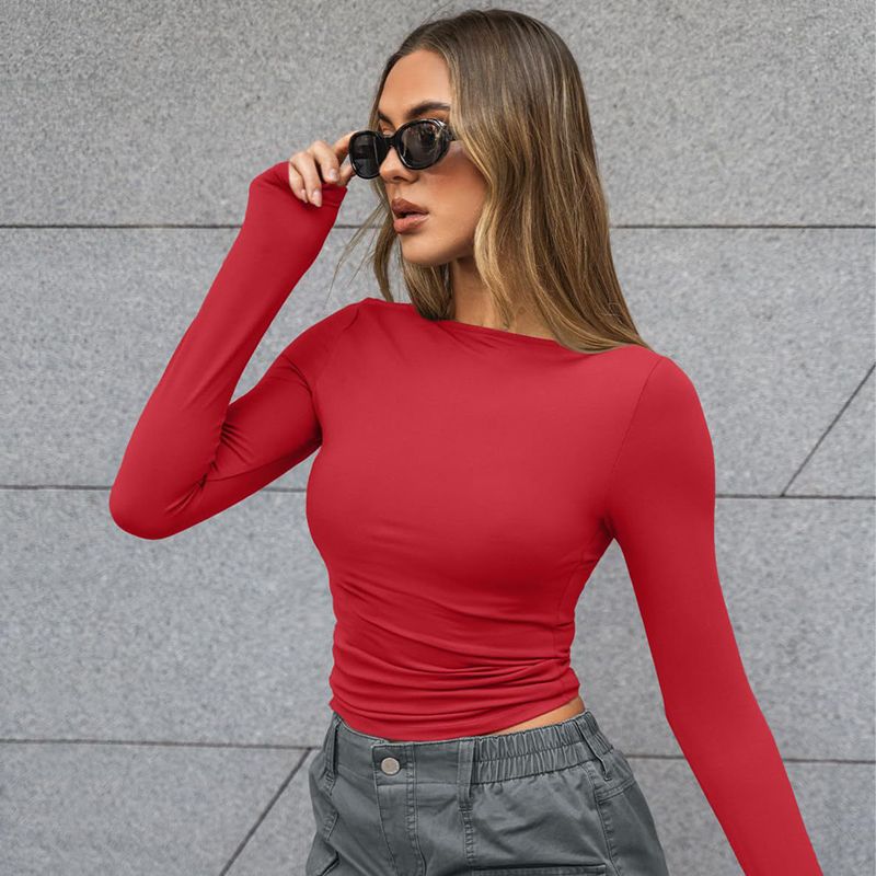 2024 Fall Womens Long Sleeve Shirts Going Out Boat Neck Tops Slim Fitted Tshirts Tight
