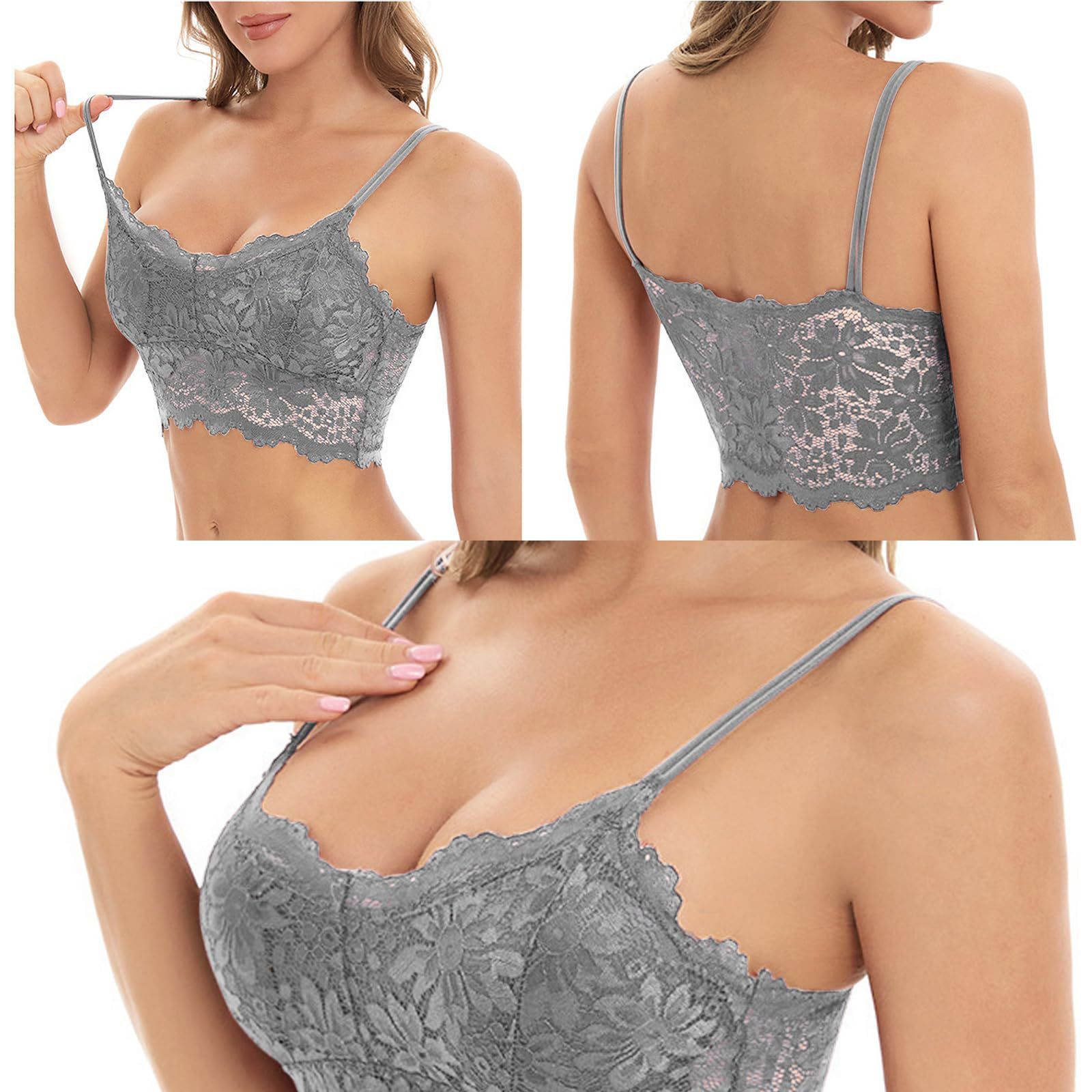 3 Pcs Womens Lace Camisole Bralette, Summer Slim Basic Cami Tank Tops for Ladies, Spaghetti Strap Lingerie Crop Top
