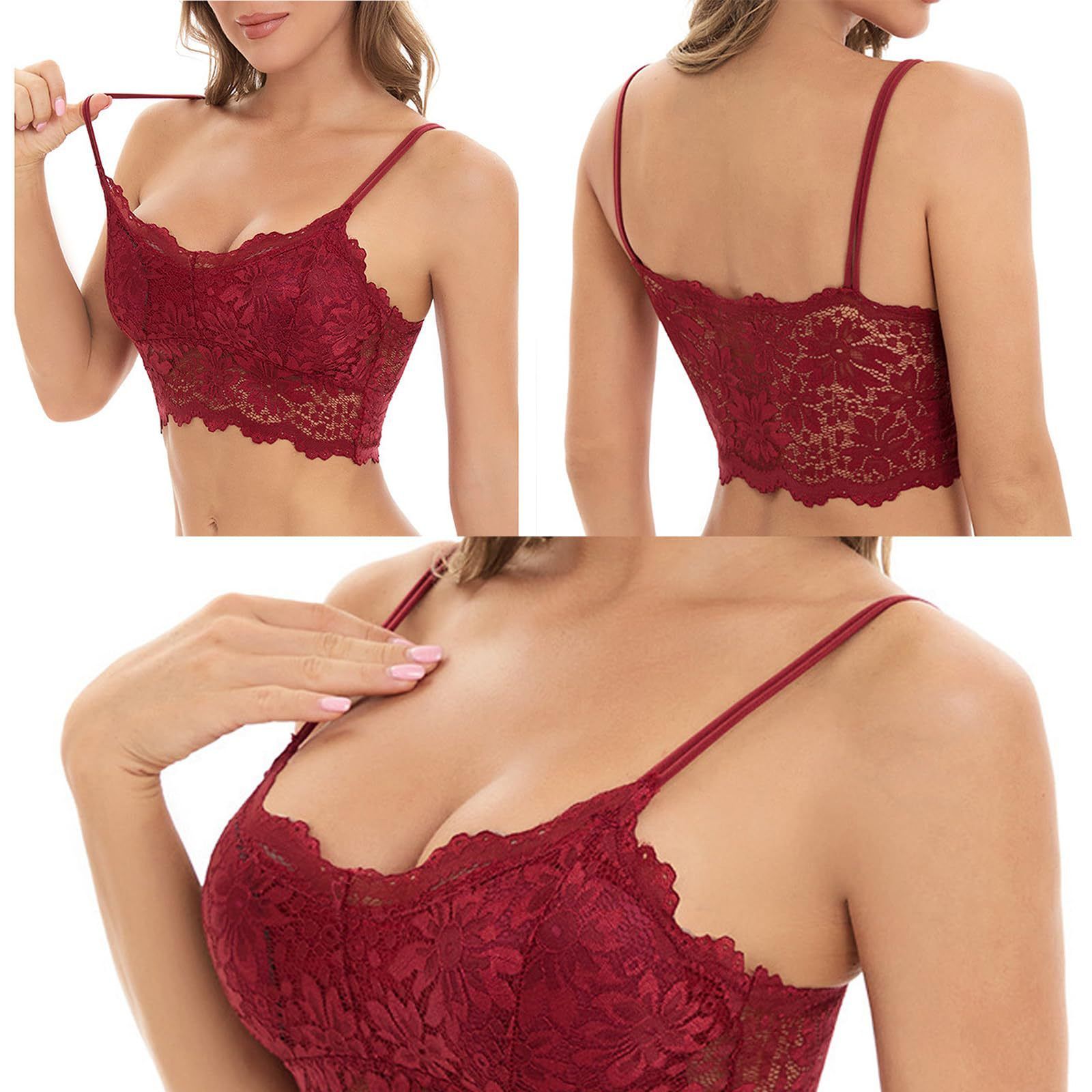 3 Pcs Womens Lace Camisole Bralette, Summer Slim Basic Cami Tank Tops for Ladies, Spaghetti Strap Lingerie Crop Top