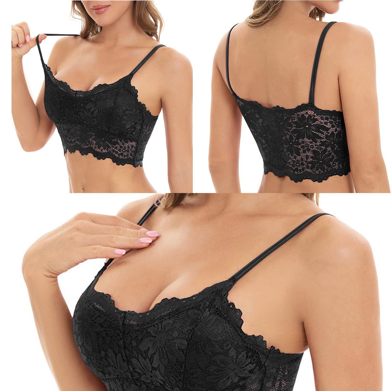3 Pcs Womens Lace Camisole Bralette, Summer Slim Basic Cami Tank Tops for Ladies, Spaghetti Strap Lingerie Crop Top