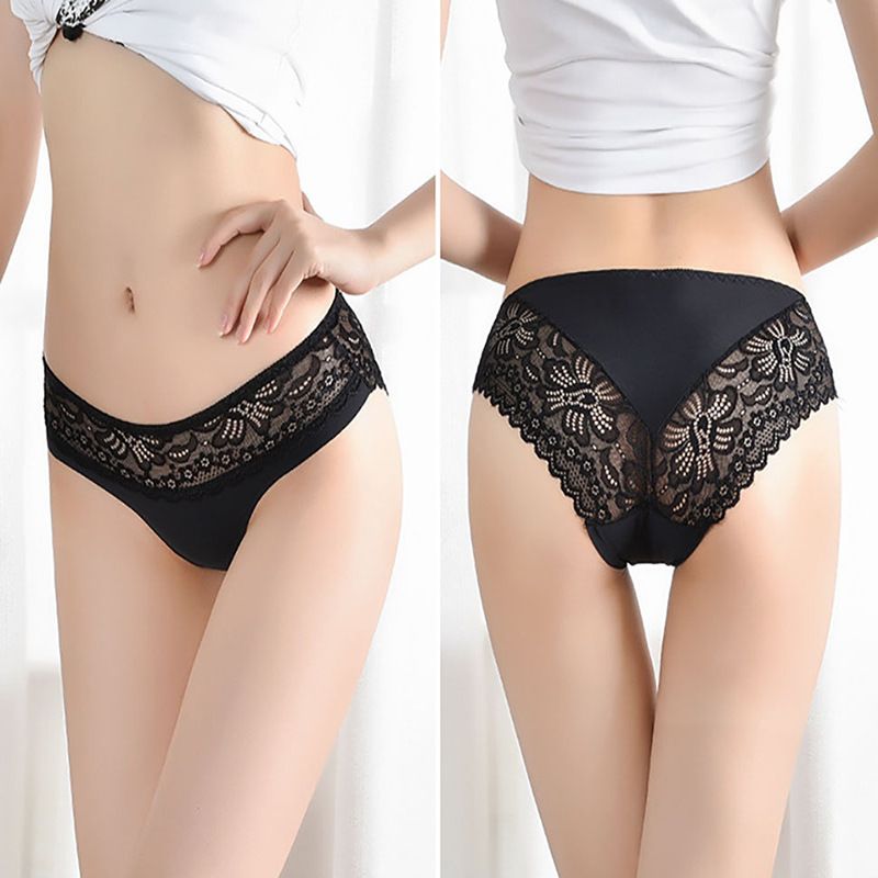 4 Pack Women Lace Panties Hollow Out Embroidery Underwear Solid Underpants Bow Panties Low Waist Lace Briefs