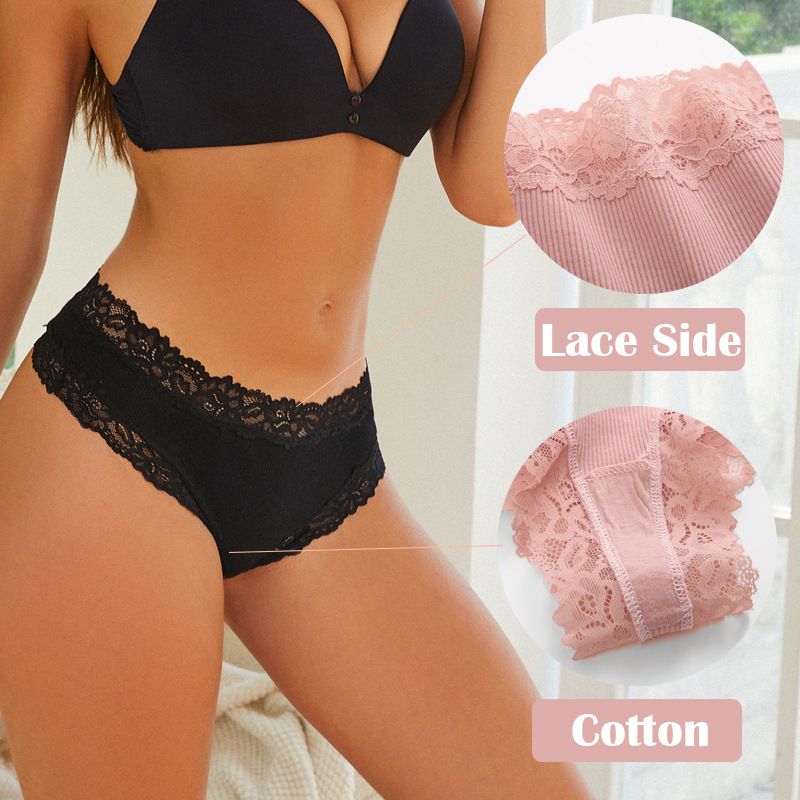 6 Pcs Womens Cotton Underwear Lace Hipster Panties Soft Breathable Cotton Brazilian Bikini Ladies