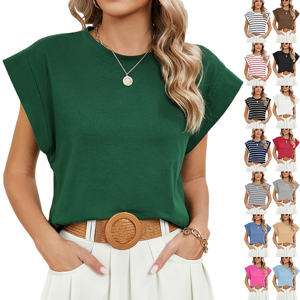 Womens Cap Sleeve Summer Tops Basic Tee Shirts with Front Pocket Casual Loose Fit 2024 Trendy
