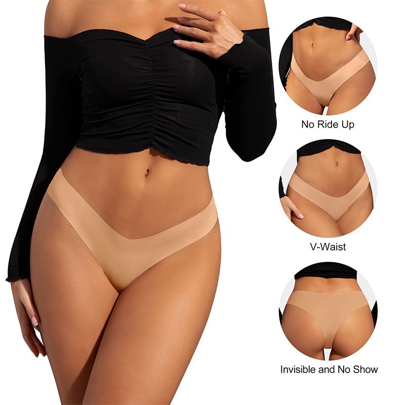 5Pcs Women Seamless Cheeky Bikini Underwear Invisible No Show Panties V-Waist Hipster Ladies Soft Stretch