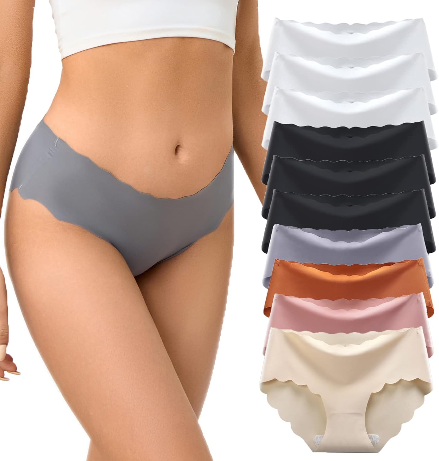 5Pcs Womens Seamless Hipster No Show Invisible Ice Silk Stretch Underwears Bikini Underwear Panty