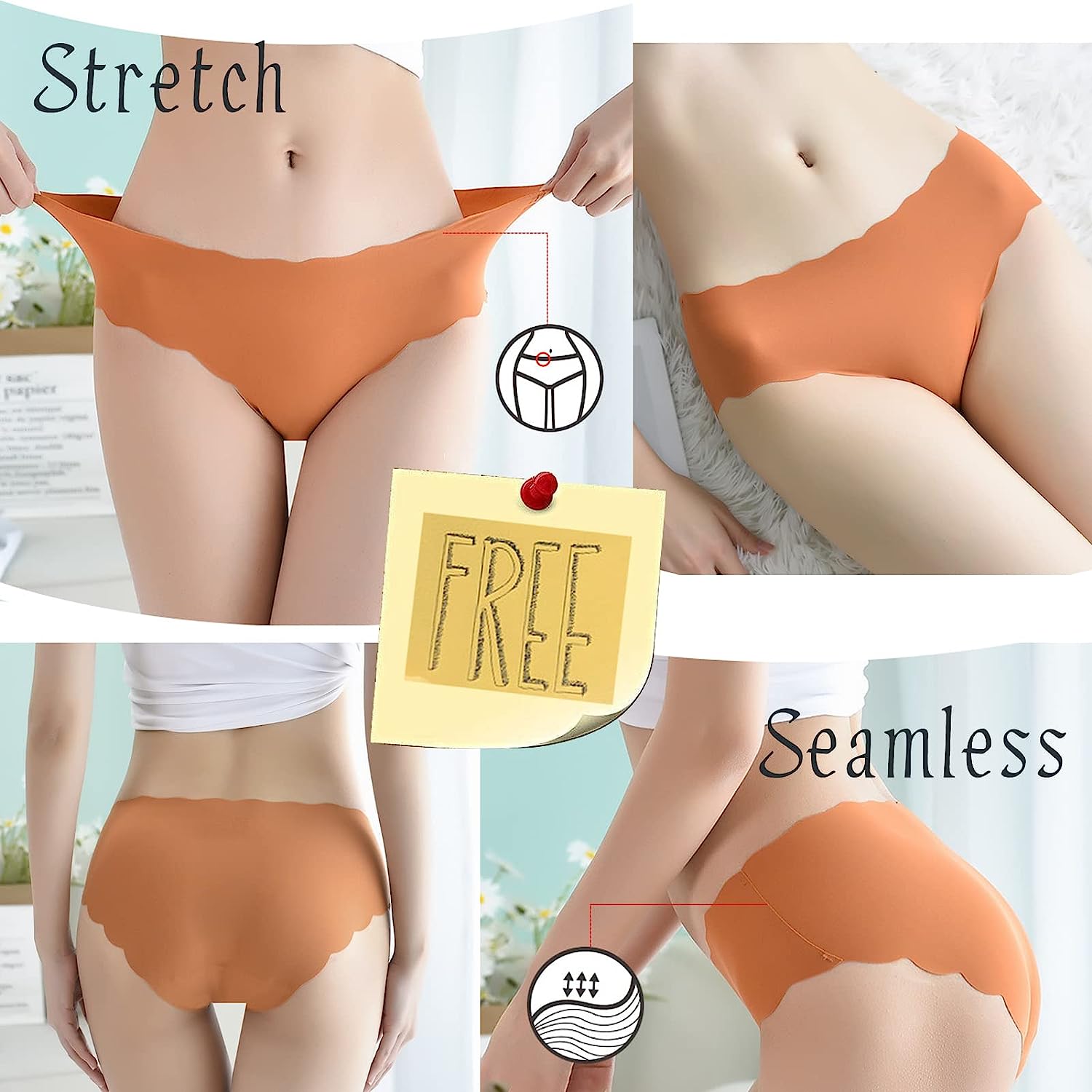 5Pcs Womens Seamless Hipster No Show Invisible Ice Silk Stretch Underwears Bikini Underwear Panty