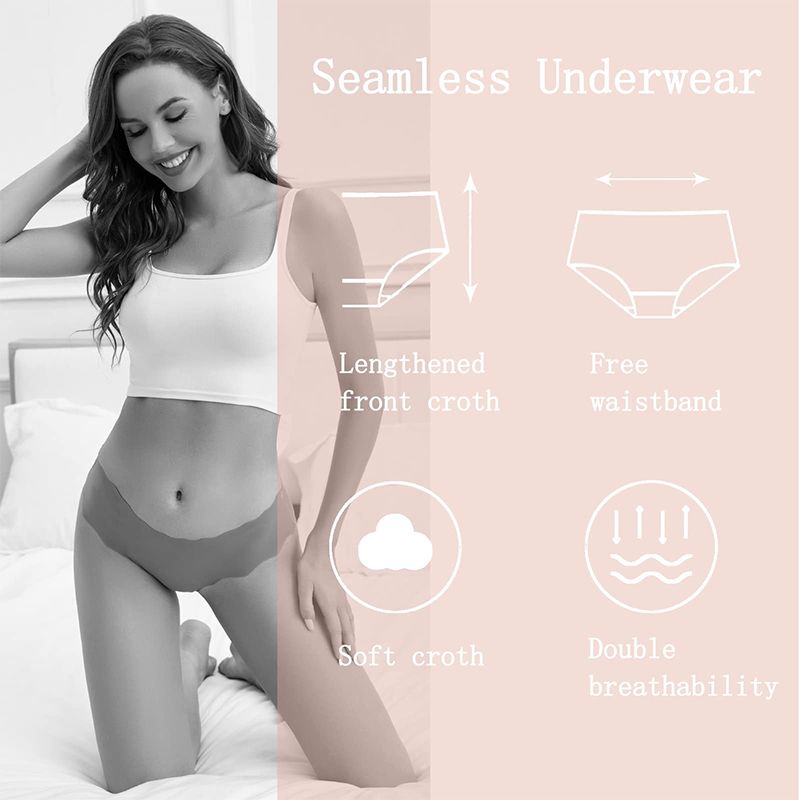 5Pcs Womens Seamless Hipster No Show Invisible Ice Silk Stretch Underwears Bikini Underwear Panty