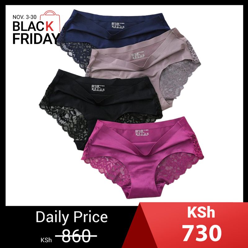 5Pcs Girl Soft Lace Panties Ice Silk Seamless Plus Size Underwear Women Briefs Underpants