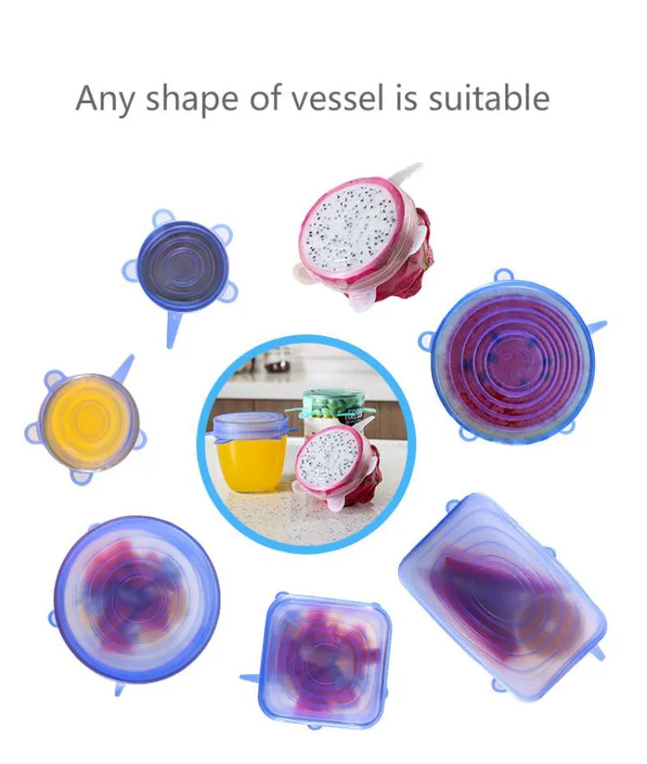 6PCS/set Kitchen Fridge Storage Lid Food grade silicone fresh-keeping lid High temperature resistant reusable fresh-keeping lid