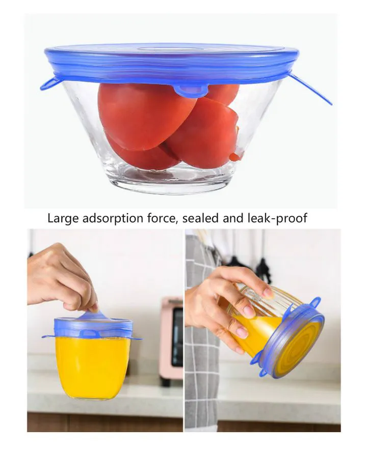 6PCS/set Kitchen Fridge Storage Lid Food grade silicone fresh-keeping lid High temperature resistant reusable fresh-keeping lid