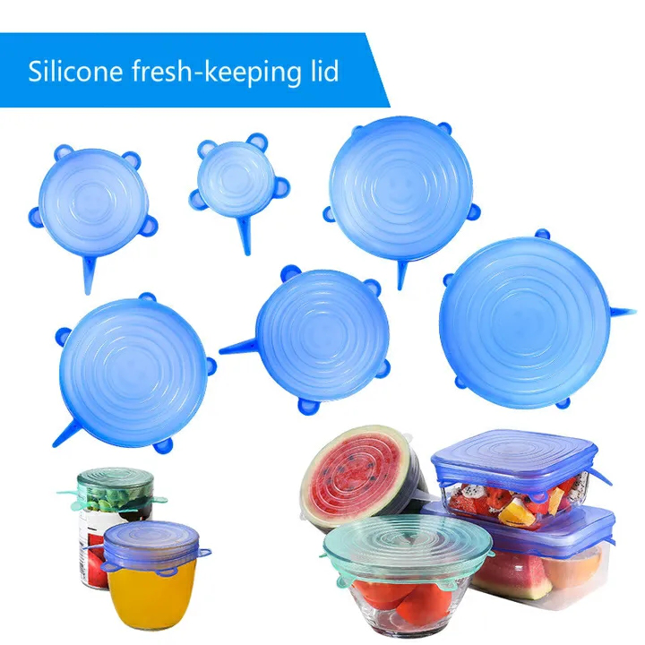 6PCS/set Kitchen Fridge Storage Lid Food grade silicone fresh-keeping lid High temperature resistant reusable fresh-keeping lid