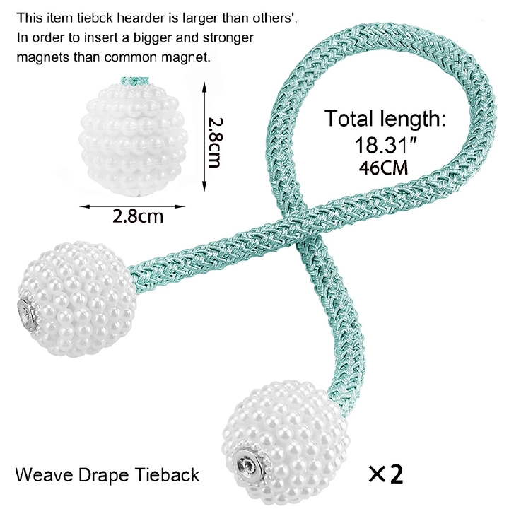 New Magnetic Curtain Tiebacks Clips - Window Tie Backs Holders Curtain Buckle Tether Curtain Home Decoration Pearl Magnetic Buckle for Office Decorative Rope Holdbacks Classic Tiebacks Design