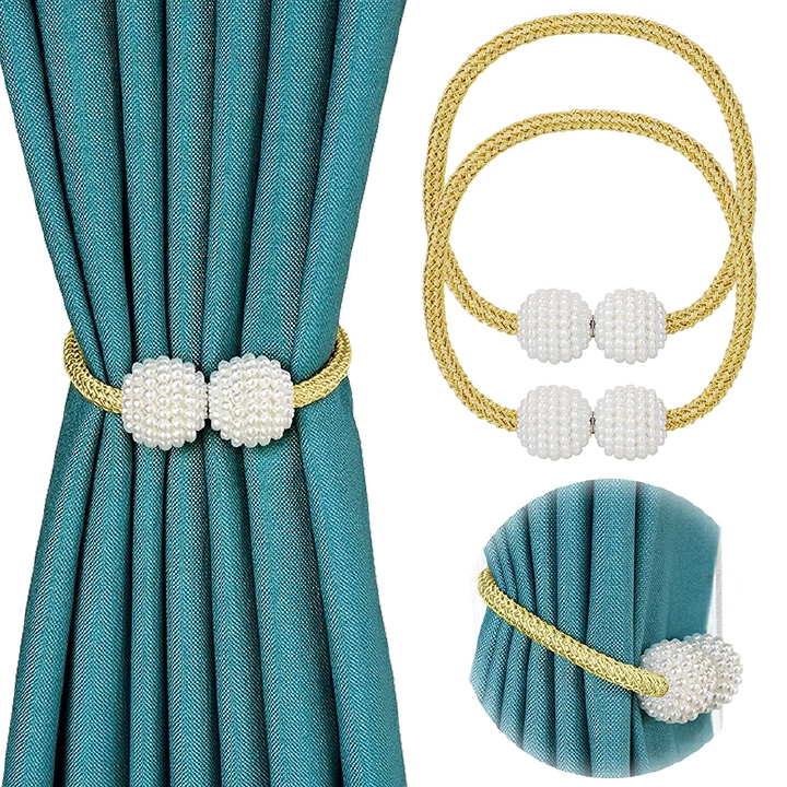 New Magnetic Curtain Tiebacks Clips - Window Tie Backs Holders Curtain Buckle Tether Curtain Home Decoration Pearl Magnetic Buckle for Office Decorative Rope Holdbacks Classic Tiebacks Design