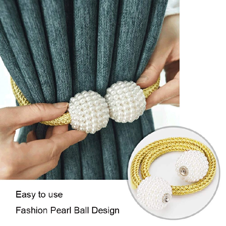 New Magnetic Curtain Tiebacks Clips - Window Tie Backs Holders Curtain Buckle Tether Curtain Home Decoration Pearl Magnetic Buckle for Office Decorative Rope Holdbacks Classic Tiebacks Design