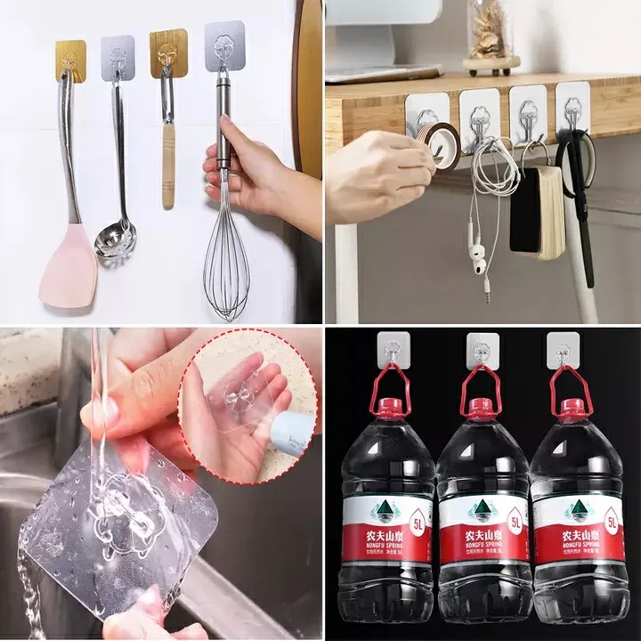 10Pcs Transparent Hooks Strong Self Adhesive Wall Hangers Suction Heavy Load Rack Punch-free Waterproof Kitchen Bathroom Hook