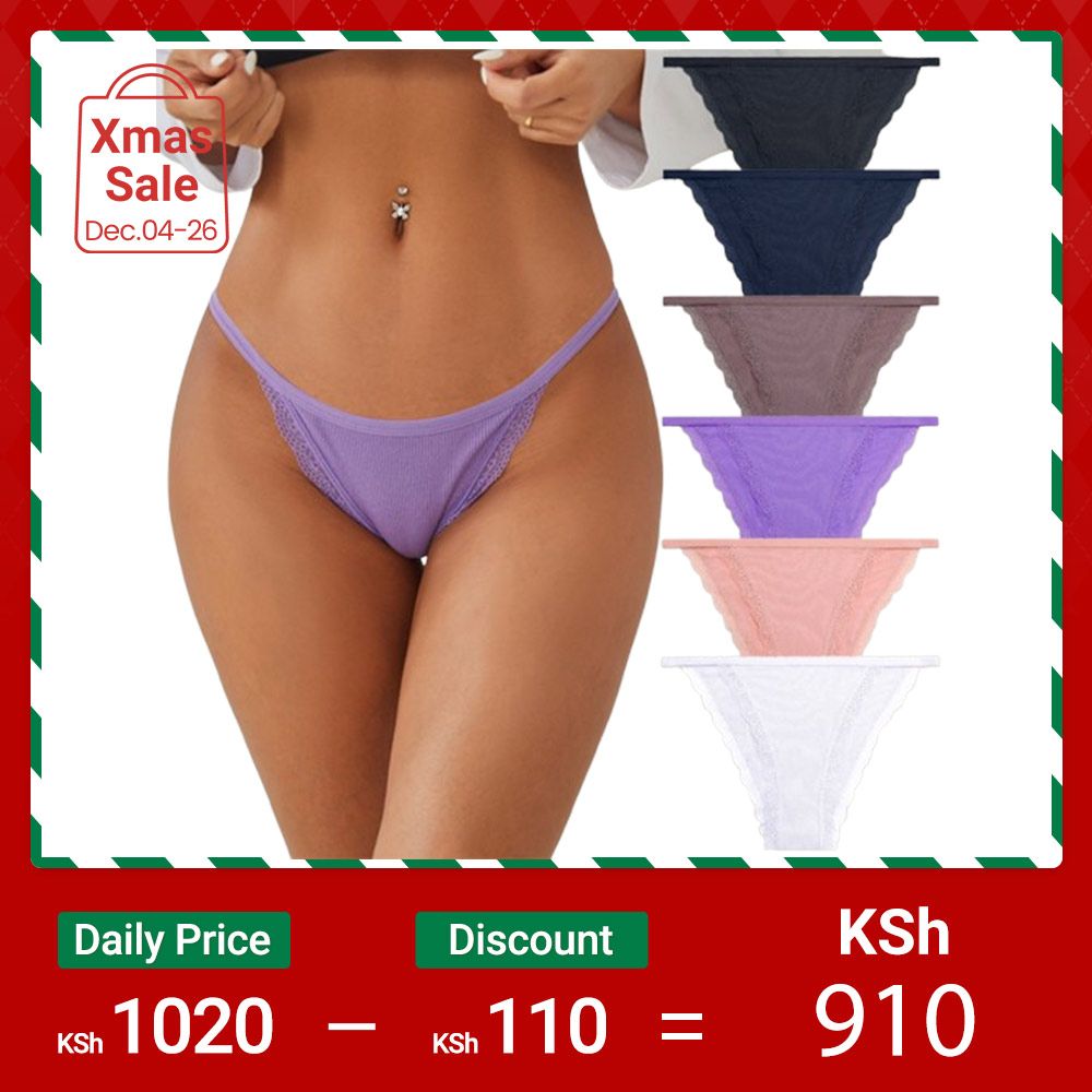 6 Pcs T Thong For Women Thong Hipster Women Cotton Panties Briefs Lace Underwear Bikini Low Waist