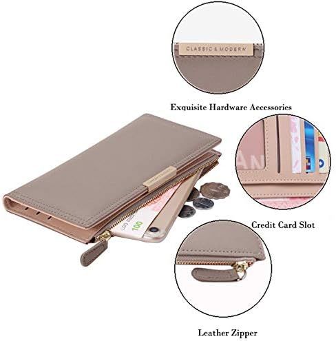 BYLD Womens Wallet, Slim Phone Clutch, Bifold Long PU Leather Purse, Travel Zipper Pocket, Coin Credit Card Holder Pouch Handbag for Female Ladies
