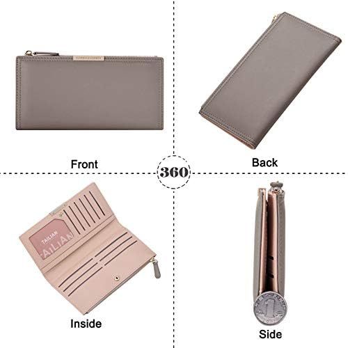 BYLD Womens Wallet, Slim Phone Clutch, Bifold Long PU Leather Purse, Travel Zipper Pocket, Coin Credit Card Holder Pouch Handbag for Female Ladies