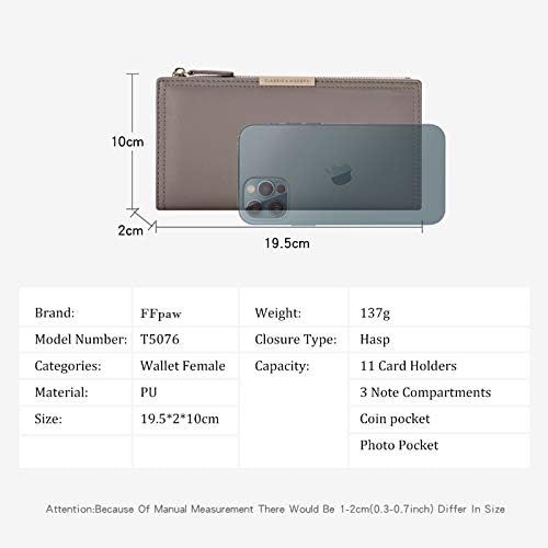 BYLD Womens Wallet, Slim Phone Clutch, Bifold Long PU Leather Purse, Travel Zipper Pocket, Coin Credit Card Holder Pouch Handbag for Female Ladies