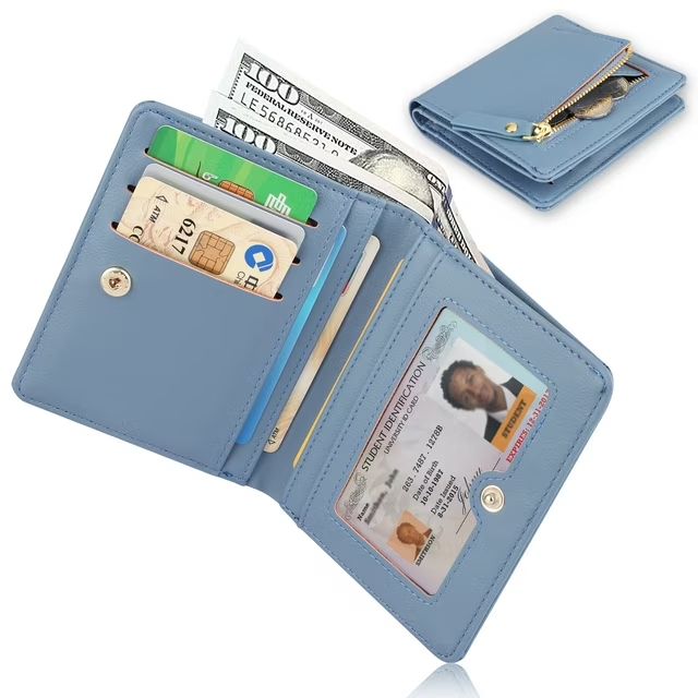 BYLD Womens Wallet, Short Bifold PU Leather Purse, Travel Zipper Pocket, Coin Purse Card Holders Clutch, Pouch Handbag for Female Ladies
