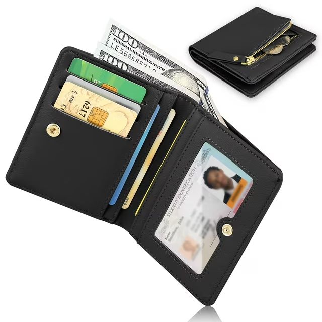 BYLD Womens Wallet, Short Bifold PU Leather Purse, Travel Zipper Pocket, Coin Purse Card Holders Clutch, Pouch Handbag for Female Ladies