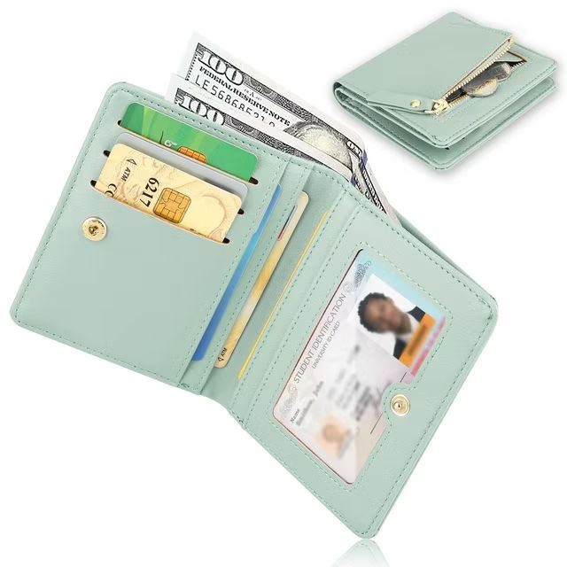BYLD Womens Wallet, Short Bifold PU Leather Purse, Travel Zipper Pocket, Coin Purse Card Holders Clutch, Pouch Handbag for Female Ladies