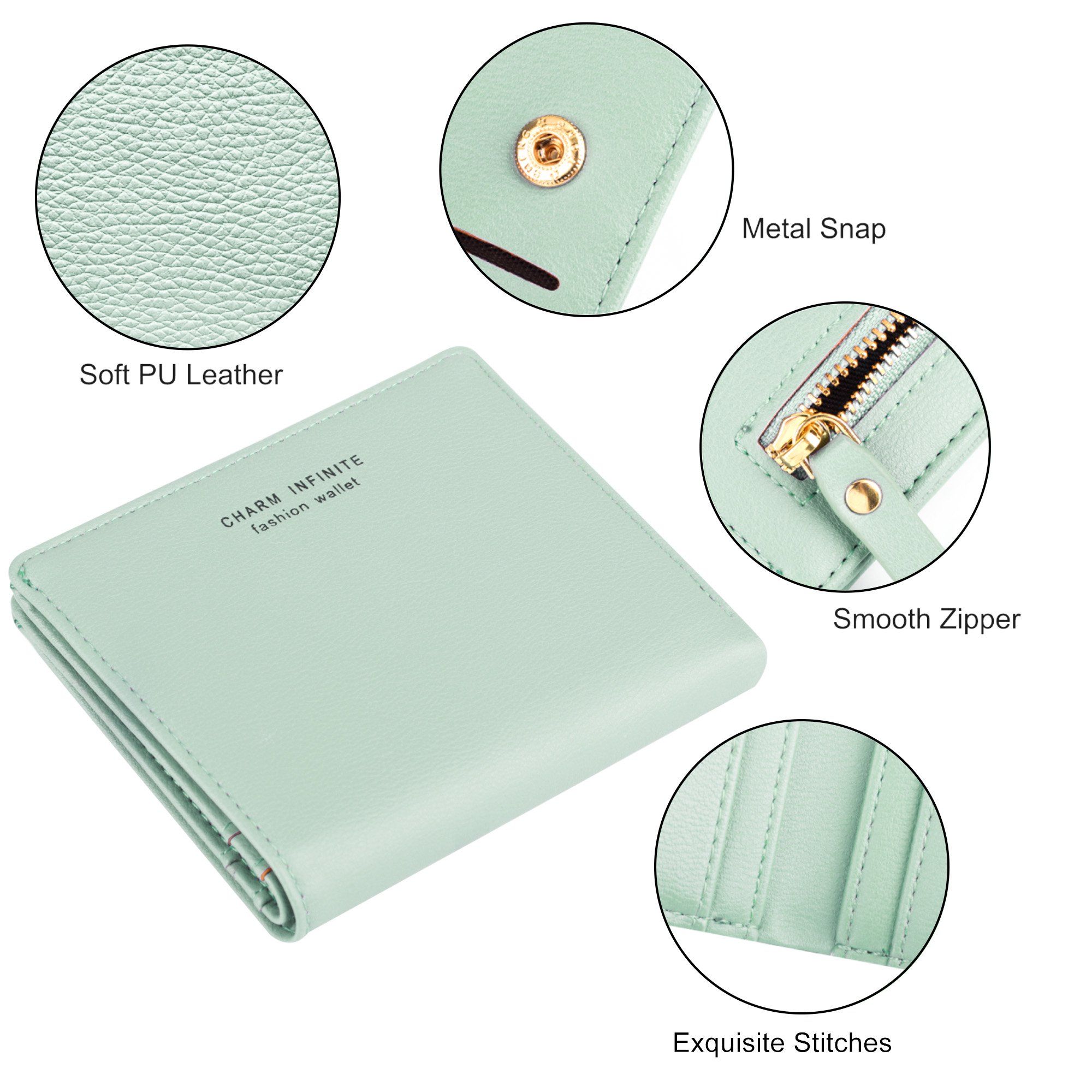 BYLD Womens Wallet, Short Bifold PU Leather Purse, Travel Zipper Pocket, Coin Purse Card Holders Clutch, Pouch Handbag for Female Ladies