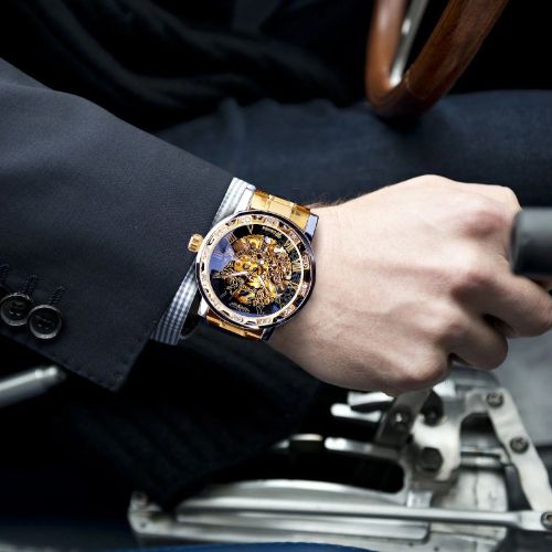 BYLD Wristwatch for Men, Chronograph Luxury Men's Automatic Mechanical Wristwatch, Waterproof Luminous Business Dress Male Quartz Watches, Hollow Skeleton, Stainless Steel