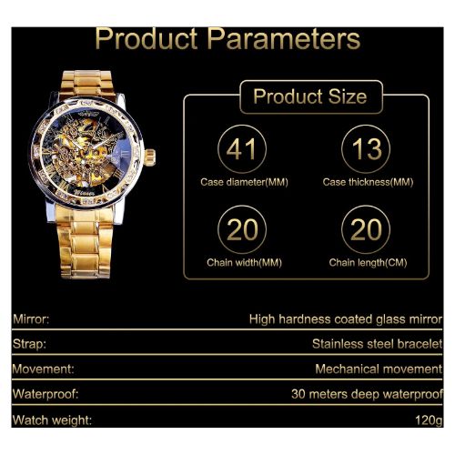 BYLD Wristwatch for Men, Chronograph Luxury Men's Automatic Mechanical Wristwatch, Waterproof Luminous Business Dress Male Quartz Watches, Hollow Skeleton, Stainless Steel