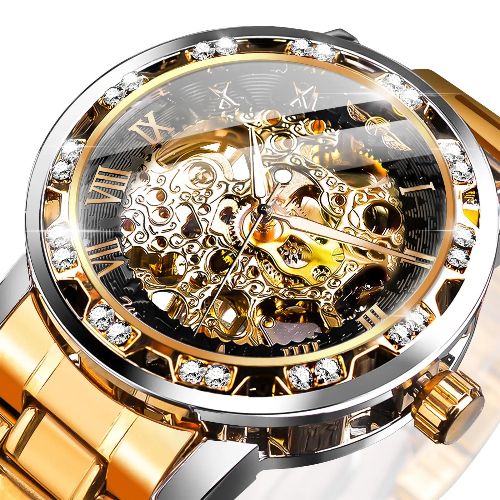 BYLD Wristwatch for Men, Chronograph Luxury Men's Automatic Mechanical Wristwatch, Waterproof Luminous Business Dress Male Quartz Watches, Hollow Skeleton, Stainless Steel