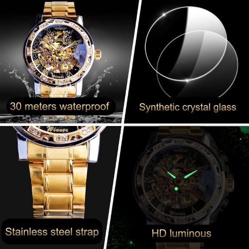 BYLD Wristwatch for Men, Chronograph Luxury Men's Automatic Mechanical Wristwatch, Waterproof Luminous Business Dress Male Quartz Watches, Hollow Skeleton, Stainless Steel
