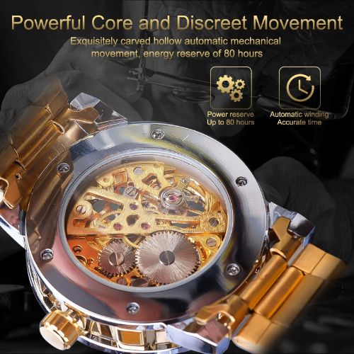 BYLD Wristwatch for Men, Chronograph Luxury Men's Automatic Mechanical Wristwatch, Waterproof Luminous Business Dress Male Quartz Watches, Hollow Skeleton, Stainless Steel