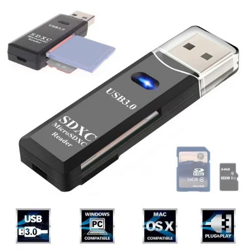 BYLD USB 3.0 Card Reader, TF Card/SD Memory Reader Adapter Supports SD/Micro SD/SDHC/SDXC/MMC, Mini Camera Flash Reader Compatible with Windows, Mac, Linux