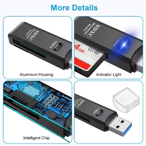 BYLD USB 3.0 Card Reader, TF Card/SD Memory Reader Adapter Supports SD/Micro SD/SDHC/SDXC/MMC, Mini Camera Flash Reader Compatible with Windows, Mac, Linux