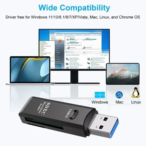 BYLD USB 3.0 Card Reader, TF Card/SD Memory Reader Adapter Supports SD/Micro SD/SDHC/SDXC/MMC, Mini Camera Flash Reader Compatible with Windows, Mac, Linux
