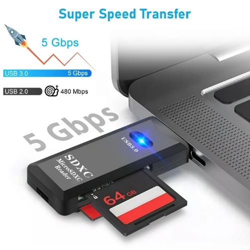 BYLD USB 3.0 Card Reader, TF Card/SD Memory Reader Adapter Supports SD/Micro SD/SDHC/SDXC/MMC, Mini Camera Flash Reader Compatible with Windows, Mac, Linux
