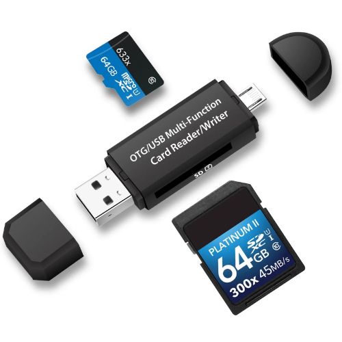BYLD USB SD Card Reader, Micro USB 2.0 OTG Adapter Memory Card Reader for SD/Micro SD/TF/SDXC/SDHC/MMC/RS-MMC/Microsdhc/Microsdxc, Camera Flash Card Reader Support Windows, Linux, Mac OS, Android