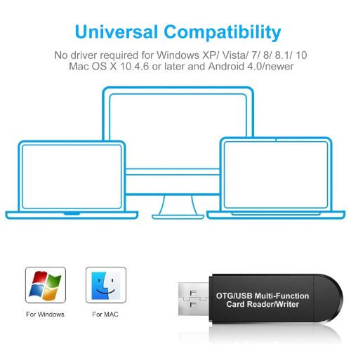 BYLD USB SD Card Reader, Micro USB 2.0 OTG Adapter Memory Card Reader for SD/Micro SD/TF/SDXC/SDHC/MMC/RS-MMC/Microsdhc/Microsdxc, Camera Flash Card Reader Support Windows, Linux, Mac OS, Android