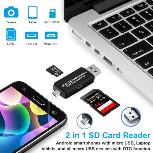 BYLD USB SD Card Reader, Micro USB 2.0 OTG Adapter Memory Card Reader for SD/Micro SD/TF/SDXC/SDHC/MMC/RS-MMC/Microsdhc/Microsdxc, Camera Flash Card Reader Support Windows, Linux, Mac OS, Android