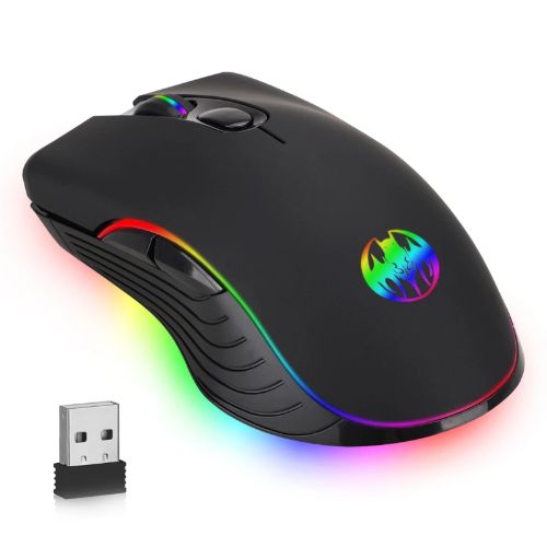 BYLD M06 Wireless Gaming Mouse, Rechargeable Computer Mouse Mice with Rainbow Backlit Lights, 3 DPI Levels, 6 Silent Buttons, USB 2.4GHz Optical Mice for PC Gamer Laptop Desktop Chromebook Mac