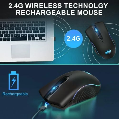 BYLD M06 Wireless Gaming Mouse, Rechargeable Computer Mouse Mice with Rainbow Backlit Lights, 3 DPI Levels, 6 Silent Buttons, USB 2.4GHz Optical Mice for PC Gamer Laptop Desktop Chromebook Mac