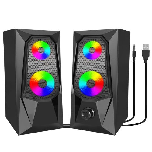 BYLD Computer Speakers for Desktop, USB Powered RGB PC Gaming Speaker, 2.0 Enhanced Stereo, Dynamic RGB LED, One-Knob Control, 3.5mm Aux Wired Laptop Speakers for PC, Desktop, Smartphone, Tablets