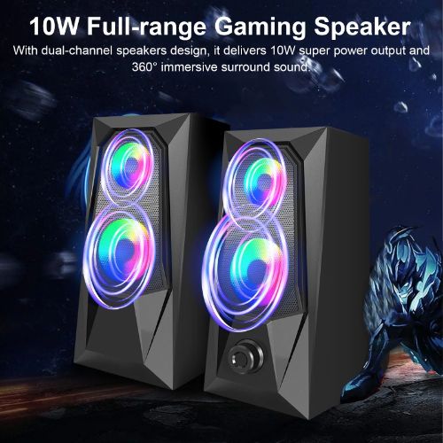 BYLD Computer Speakers for Desktop, USB Powered RGB PC Gaming Speaker, 2.0 Enhanced Stereo, Dynamic RGB LED, One-Knob Control, 3.5mm Aux Wired Laptop Speakers for PC, Desktop, Smartphone, Tablets