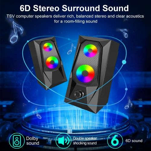 BYLD Computer Speakers for Desktop, USB Powered RGB PC Gaming Speaker, 2.0 Enhanced Stereo, Dynamic RGB LED, One-Knob Control, 3.5mm Aux Wired Laptop Speakers for PC, Desktop, Smartphone, Tablets