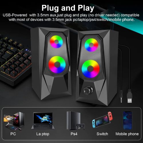 BYLD Computer Speakers for Desktop, USB Powered RGB PC Gaming Speaker, 2.0 Enhanced Stereo, Dynamic RGB LED, One-Knob Control, 3.5mm Aux Wired Laptop Speakers for PC, Desktop, Smartphone, Tablets