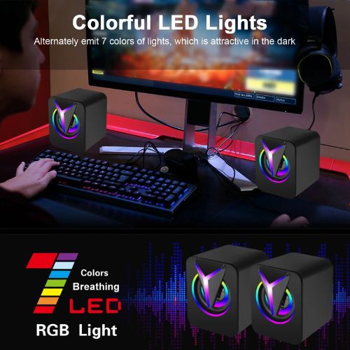 BYLD Computer Speakers for Laptop, 2.0 Stereo Portable RGB Gaming Speaker Wired External Desktop Speaker, Mini USB Powered Speaker for Desktop TV Monitor PC Notebook Tablets