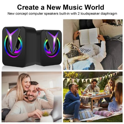 BYLD Computer Speakers for Laptop, 2.0 Stereo Portable RGB Gaming Speaker Wired External Desktop Speaker, Mini USB Powered Speaker for Desktop TV Monitor PC Notebook Tablets
